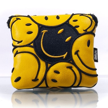 Yellow & Black Smiley Originals Stacked Mallet Putter Head Cover