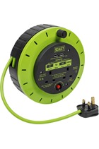 Sealey BCR10G Cassette Type Cable Reel Green with Thermal Trip 2x 230V and 2x USB 10mtr