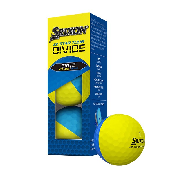 Q-Star Tour Divide Yellow & Blue Golf Balls 2024 golf sleeve and ball
